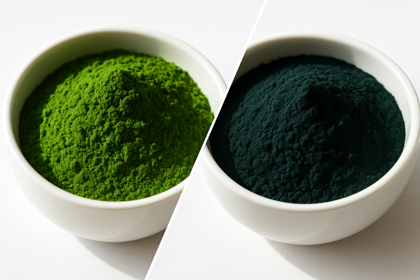 Chlorella vs Spirulina in separate bowls