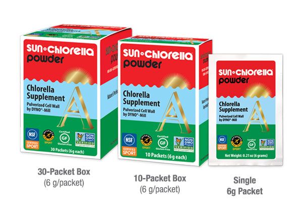 3 different sized chlorella powder supplements