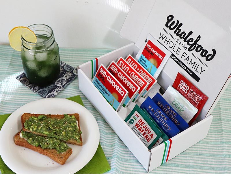 $9.99 Variety Trial Box includes: 2 - Sun Chlorella 200mg Tablet Single Packets (15 tablets/ea.), 2 - Sun Chlorella 500mg Tablet Single Packets (6 tablets/ea.), 1 - Organic Sun Eleuthero Single Packet (12 tablets/ea.), 1 - Rejuv-A-Wafers (2 wafers/ea.), 2 - Infuse Your Mood Tea Bags, 2 - Sun Chlorella Skin Cream Single Packets (1g/ea.), and 2 - Astarella Skin Cream Single Packets (1g/ea.) $9.99 Variety Trial Box includes: 2 - Sun Chlorella 200mg Tablet Single Packets (15 tablets/ea.), 2 - Sun Chlorella 500mg Tablet Single Packets (6 tablets/ea.), 1 - Organic Sun Eleuthero Single Packet (12 tablets/ea.), 1 - Rejuv-A-Wafers (2 wafers/ea.), 2 - Infuse Your Mood Tea Bags, 2 - Sun Chlorella Skin Cream Single Packets (1g/ea.), and 2 - Astarella Skin Cream Single Packets (1g/ea.)
