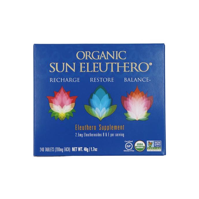 Organic Sun Eleuthero  240 Tablets 200mg each 20 day supply