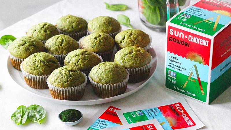 Chlorella Banana Muffin and Sun Chlorella Powder