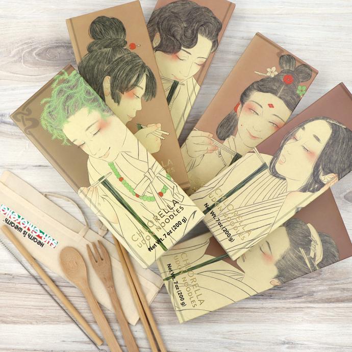 Chlorella Udon Noodles Japanese History Collection 6 boxes and free cutlery kit bundle