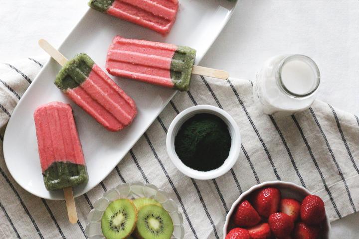 Chlorella Strawberry Kiwi Popsicles