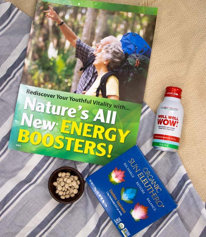 Organic Sun Eleuthero 200mg Tablets 20-Day Supply Special Offer with free one bottle of Well Well Wow! drink and one bonus report