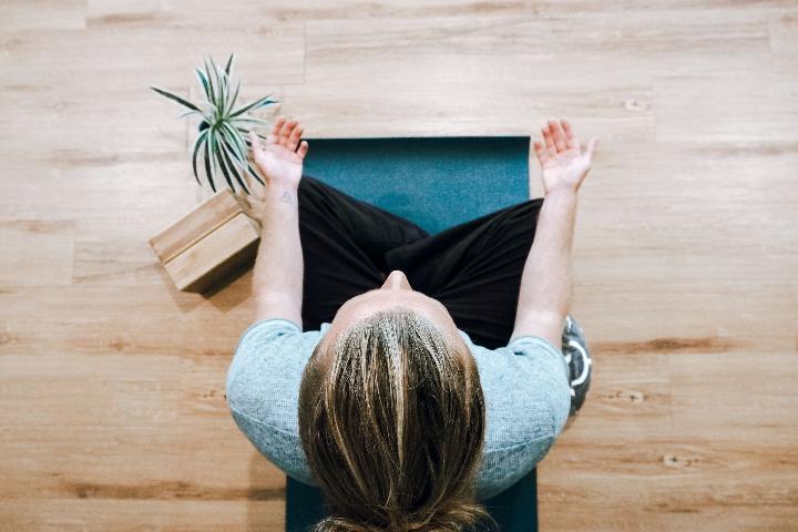 Overhead view of a person meditating