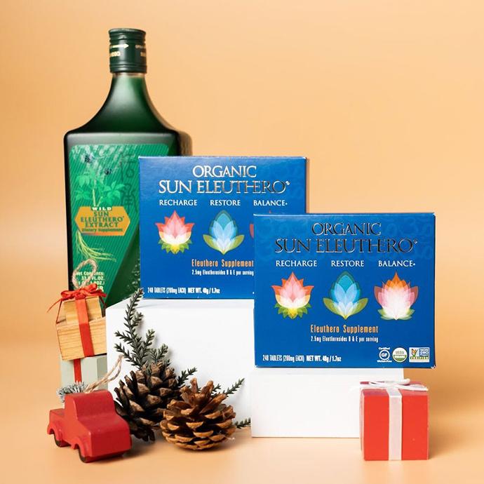 Stress Buster Holiday Deals: Organic Sun Eleuthero 240 tablets 200mg each and 1 bottle of Sun Eleuthero Extract bundle