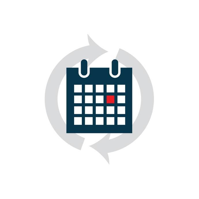 Calendar icon surrounded by rotating arrows