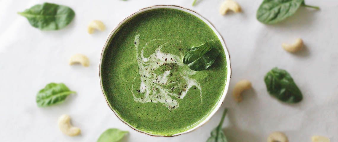 : Creamy spicy spinach soup is packed with nutrients and is the perfect way to stay cool on a hot day.
