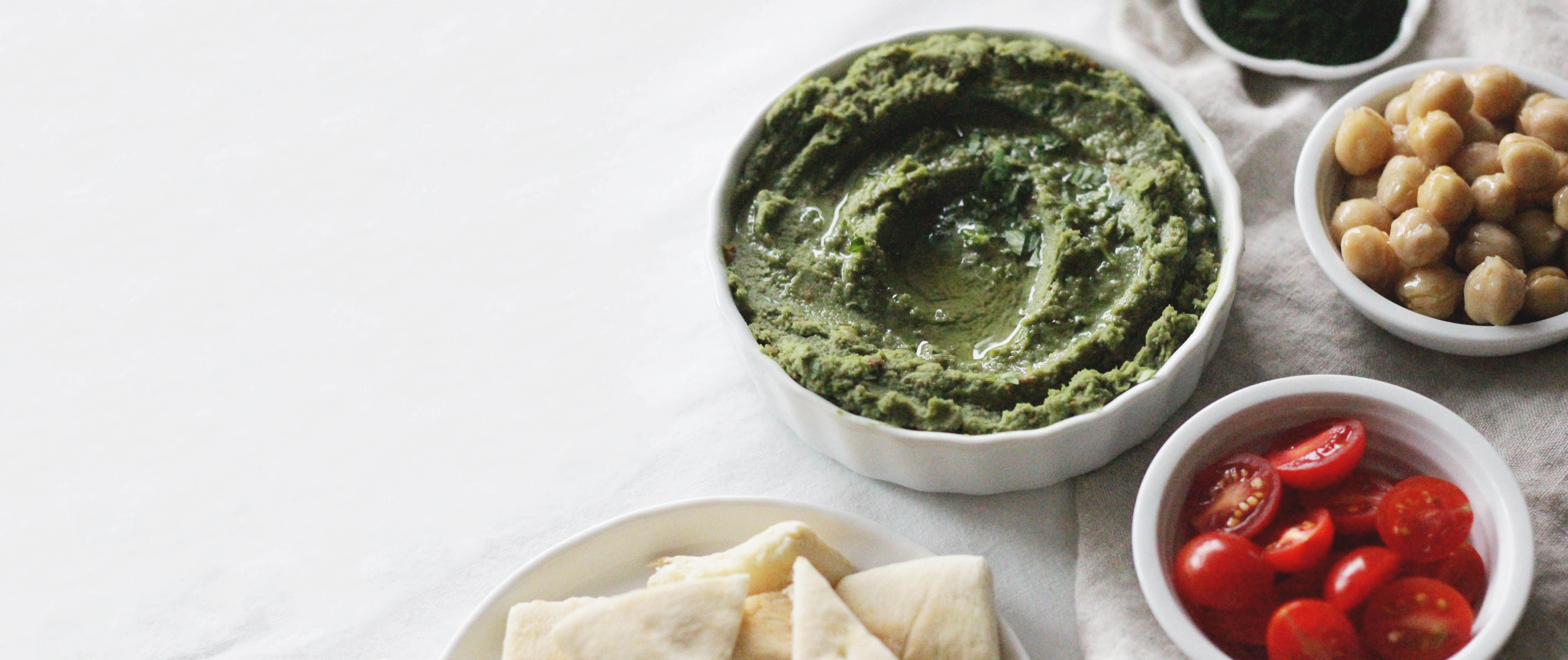 Hummus with chlorella is packed with protein and fiber to keep you feeling full.