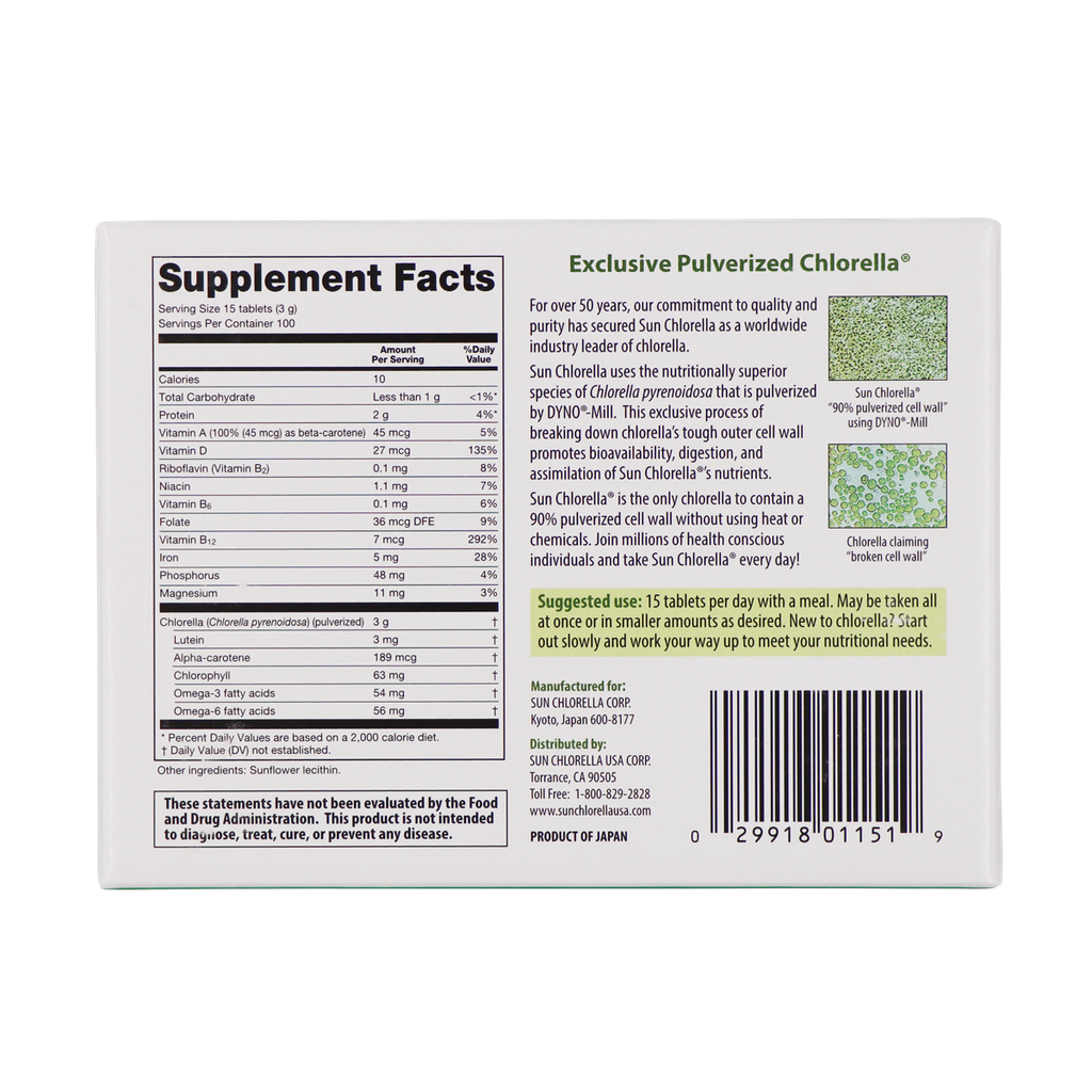 Sun Chlorella 200mg Tablets Supplement Facts